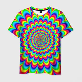 Мужская футболка 3D с принтом Psychedelic в Екатеринбурге, 100% полиэфир | прямой крой, круглый вырез горловины, длина до линии бедер | круги | радужный | разоцветный | яркий