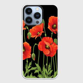 Чехол для iPhone 13 Pro с принтом Маки в Екатеринбурге,  |  | Тематика изображения на принте: field | flowers | meadow | poppies | red | white | белые | красные | луг | маки | поле | полевые | цветы
