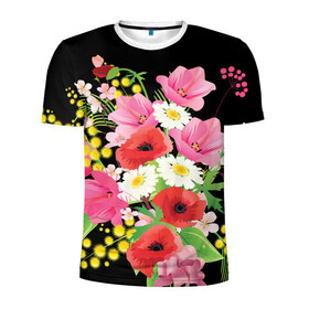 Мужская футболка 3D спортивная с принтом Маки в Екатеринбурге, 100% полиэстер с улучшенными характеристиками | приталенный силуэт, круглая горловина, широкие плечи, сужается к линии бедра | flowers | букет | цветы