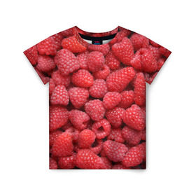 Детская футболка 3D с принтом Малина в Екатеринбурге, 100% гипоаллергенный полиэфир | прямой крой, круглый вырез горловины, длина до линии бедер, чуть спущенное плечо, ткань немного тянется | Тематика изображения на принте: девушки | еда | красота | лето | море | фрукты