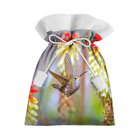 Подарочный 3D мешок с принтом Колибри в Екатеринбурге, 100% полиэстер | Размер: 29*39 см | лепесток | новая | природа | птичка | цветок | яркая