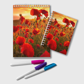 Блокнот с принтом Маки в Екатеринбурге, 100% бумага | 48 листов, плотность листов — 60 г/м2, плотность картонной обложки — 250 г/м2. Листы скреплены удобной пружинной спиралью. Цвет линий — светло-серый
 | Тематика изображения на принте: field | flowers | meadow | nature | poppies | red | sky | summer | sun | sunset | wild | закат | красные | лето | луг | маки | небо | поле | полевые | природа | солнце | цветы
