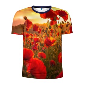 Мужская футболка 3D спортивная с принтом Маки в Екатеринбурге, 100% полиэстер с улучшенными характеристиками | приталенный силуэт, круглая горловина, широкие плечи, сужается к линии бедра | Тематика изображения на принте: field | flowers | meadow | nature | poppies | red | sky | summer | sun | sunset | wild | закат | красные | лето | луг | маки | небо | поле | полевые | природа | солнце | цветы