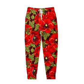 Мужские брюки 3D с принтом Маки в Екатеринбурге, 100% полиэстер | манжеты по низу, эластичный пояс регулируется шнурком, по бокам два кармана без застежек, внутренняя часть кармана из мелкой сетки | flowers | poppies | red | wild | красные | мак | маки | полевые | цветы