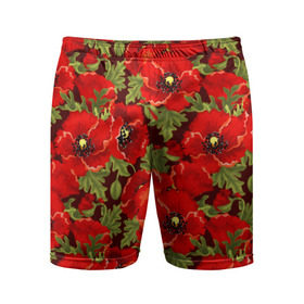 Мужские шорты 3D спортивные с принтом Маки в Екатеринбурге,  |  | flowers | poppies | red | wild | красные | мак | маки | полевые | цветы