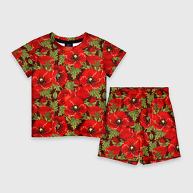 Детский костюм с шортами 3D с принтом Маки в Екатеринбурге,  |  | Тематика изображения на принте: flowers | poppies | red | wild | красные | мак | маки | полевые | цветы