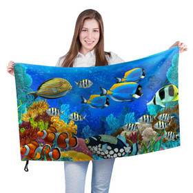 Флаг 3D с принтом Экзотические рыбки в Екатеринбурге, 100% полиэстер | плотность ткани — 95 г/м2, размер — 67 х 109 см. Принт наносится с одной стороны | животые | красочные | морские | рыбки | цветные | экзотические