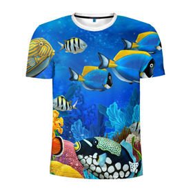 Мужская футболка 3D спортивная с принтом Экзотические рыбки в Екатеринбурге, 100% полиэстер с улучшенными характеристиками | приталенный силуэт, круглая горловина, широкие плечи, сужается к линии бедра | животые | красочные | морские | рыбки | цветные | экзотические