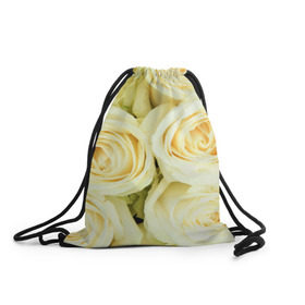 Рюкзак-мешок 3D с принтом Белые розы в Екатеринбурге, 100% полиэстер | плотность ткани — 200 г/м2, размер — 35 х 45 см; лямки — толстые шнурки, застежка на шнуровке, без карманов и подкладки | лепестки | розы | цветы