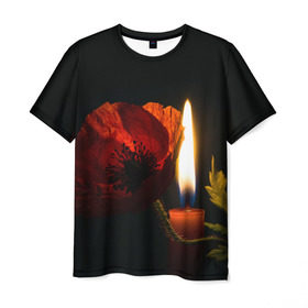 Мужская футболка 3D с принтом Мак и свеча в Екатеринбурге, 100% полиэфир | прямой крой, круглый вырез горловины, длина до линии бедер | маки | свеча | цветы