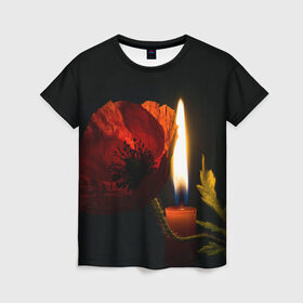 Женская футболка 3D с принтом Мак и свеча в Екатеринбурге, 100% полиэфир ( синтетическое хлопкоподобное полотно) | прямой крой, круглый вырез горловины, длина до линии бедер | маки | свеча | цветы