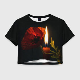 Женская футболка 3D укороченная с принтом Мак и свеча в Екатеринбурге, 100% полиэстер | круглая горловина, длина футболки до линии талии, рукава с отворотами | маки | свеча | цветы