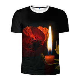 Мужская футболка 3D спортивная с принтом Мак и свеча в Екатеринбурге, 100% полиэстер с улучшенными характеристиками | приталенный силуэт, круглая горловина, широкие плечи, сужается к линии бедра | маки | свеча | цветы