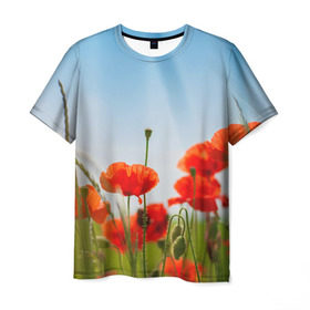 Мужская футболка 3D с принтом Маки 9 в Екатеринбурге, 100% полиэфир | прямой крой, круглый вырез горловины, длина до линии бедер | Тематика изображения на принте: маки | цветы