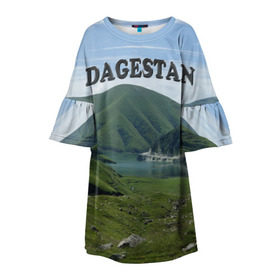 Детское платье 3D с принтом Дагестан 2 в Екатеринбурге, 100% полиэстер | прямой силуэт, чуть расширенный к низу. Круглая горловина, на рукавах — воланы | Тематика изображения на принте: дагестан | даги | кавказ