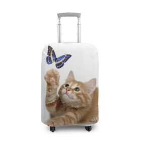 Чехол для чемодана 3D с принтом Котенок и бабочка 2 в Екатеринбурге, 86% полиэфир, 14% спандекс | двустороннее нанесение принта, прорези для ручек и колес | бабочка | кот | котенок | кошка | мордочка