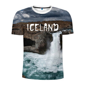 Мужская футболка 3D спортивная с принтом Исландия. Водопад в Екатеринбурге, 100% полиэстер с улучшенными характеристиками | приталенный силуэт, круглая горловина, широкие плечи, сужается к линии бедра | исландия