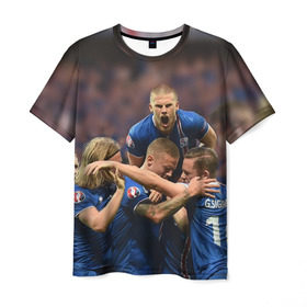 Мужская футболка 3D с принтом Сборная Исландии по футболу в Екатеринбурге, 100% полиэфир | прямой крой, круглый вырез горловины, длина до линии бедер | euro 2016