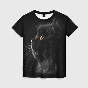 Женская футболка 3D с принтом Милая кошечка в Екатеринбурге, 100% полиэфир ( синтетическое хлопкоподобное полотно) | прямой крой, круглый вырез горловины, длина до линии бедер | osfenemy | животное | животные | киса | кошечка | кошка | милая | мур | мяу | фото | черный
