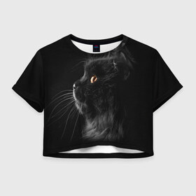 Женская футболка 3D укороченная с принтом Милая кошечка в Екатеринбурге, 100% полиэстер | круглая горловина, длина футболки до линии талии, рукава с отворотами | osfenemy | животное | животные | киса | кошечка | кошка | милая | мур | мяу | фото | черный