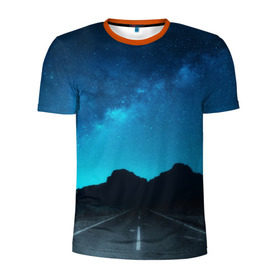 Мужская футболка 3D спортивная с принтом Дорога под чистым небом в Екатеринбурге, 100% полиэстер с улучшенными характеристиками | приталенный силуэт, круглая горловина, широкие плечи, сужается к линии бедра | osfenemy | горы | дорога | звезды | космос | красиво | небо | пейзаж | путь | черный | чудо