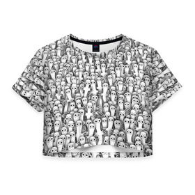 Женская футболка 3D укороченная с принтом Хатифнатты в Екатеринбурге, 100% полиэстер | круглая горловина, длина футболки до линии талии, рукава с отворотами | moomintroll | мумми тролль