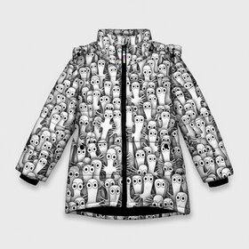 Зимняя куртка для девочек 3D с принтом Хатифнатты в Екатеринбурге, ткань верха — 100% полиэстер; подклад — 100% полиэстер, утеплитель — 100% полиэстер. | длина ниже бедра, удлиненная спинка, воротник стойка и отстегивающийся капюшон. Есть боковые карманы с листочкой на кнопках, утяжки по низу изделия и внутренний карман на молнии. 

Предусмотрены светоотражающий принт на спинке, радужный светоотражающий элемент на пуллере молнии и на резинке для утяжки. | moomintroll | мумми тролль