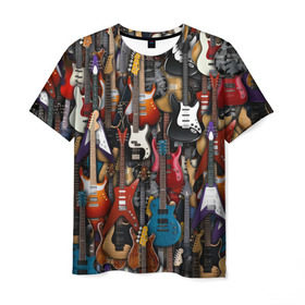 Мужская футболка 3D с принтом Электрогитары в Екатеринбурге, 100% полиэфир | прямой крой, круглый вырез горловины, длина до линии бедер | fender | ibanez | ltd | stratocaster | гитара | инструмент | музыка | рок