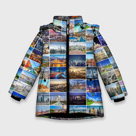 Зимняя куртка для девочек 3D с принтом Туризм (10х10) в Екатеринбурге, ткань верха — 100% полиэстер; подклад — 100% полиэстер, утеплитель — 100% полиэстер. | длина ниже бедра, удлиненная спинка, воротник стойка и отстегивающийся капюшон. Есть боковые карманы с листочкой на кнопках, утяжки по низу изделия и внутренний карман на молнии. 

Предусмотрены светоотражающий принт на спинке, радужный светоотражающий элемент на пуллере молнии и на резинке для утяжки. | Тематика изображения на принте: азия | берлин | вегас | венеция | воспоминания | города | достопримечательности | европа | египет | калифорния | каникулы | лондон | милан | москва | ностальгия | нью йорк | отдых | отпуск | память