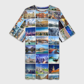 Платье-футболка 3D с принтом Страны мира (9х9) в Екатеринбурге,  |  | азия | берлин | вегас | венеция | воспоминания | города | достопримечательности | европа | египет | калифорния | каникулы | лондон | милан | москва | ностальгия | нью йорк | отдых | отпуск | память
