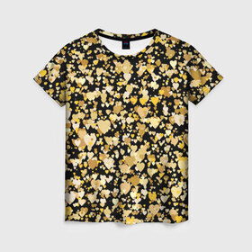 Женская футболка 3D с принтом Золотые сердца в Екатеринбурге, 100% полиэфир ( синтетическое хлопкоподобное полотно) | прямой крой, круглый вырез горловины, длина до линии бедер | 