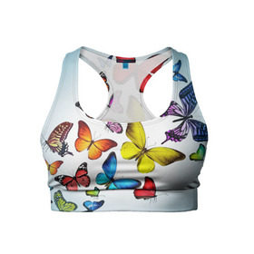 Женский спортивный топ 3D с принтом Butterflies в Екатеринбурге, 82% полиэстер, 18% спандекс Ткань безопасна для здоровья, позволяет коже дышать, не мнется и не растягивается |  | бабочки | белый | картинка | лето | природа | рисунок | розовый | цвета