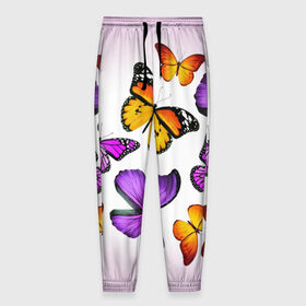 Мужские брюки 3D с принтом Butterflies в Екатеринбурге, 100% полиэстер | манжеты по низу, эластичный пояс регулируется шнурком, по бокам два кармана без застежек, внутренняя часть кармана из мелкой сетки | бабочки | белый | картинка | лето | природа | рисунок | розовый | цвета