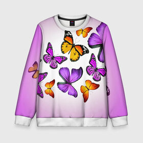 Детский свитшот 3D с принтом Butterflies в Екатеринбурге, 100% полиэстер | свободная посадка, прямой крой, мягкая тканевая резинка на рукавах и понизу свитшота | бабочки | белый | картинка | лето | природа | рисунок | розовый | цвета