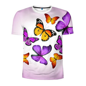 Мужская футболка 3D спортивная с принтом Butterflies в Екатеринбурге, 100% полиэстер с улучшенными характеристиками | приталенный силуэт, круглая горловина, широкие плечи, сужается к линии бедра | бабочки | белый | картинка | лето | природа | рисунок | розовый | цвета