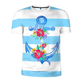 Мужская футболка 3D спортивная с принтом Якорь в Екатеринбурге, 100% полиэстер с улучшенными характеристиками | приталенный силуэт, круглая горловина, широкие плечи, сужается к линии бедра | белый | верёвка | вода | корабль | красный | море | песок | пляж | синий | цвет | цветы | якорь