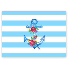 Поздравительная открытка с принтом Якорь в Екатеринбурге, 100% бумага | плотность бумаги 280 г/м2, матовая, на обратной стороне линовка и место для марки
 | белый | верёвка | вода | корабль | красный | море | песок | пляж | синий | цвет | цветы | якорь