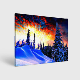 Холст прямоугольный с принтом Зимний лес в Екатеринбурге, 100% ПВХ |  | Тематика изображения на принте: вечер | закат | зима | лес | снег