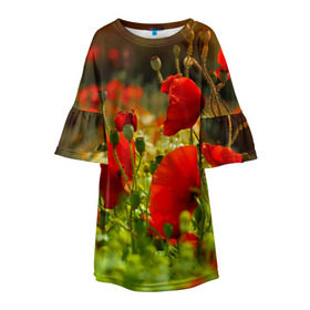 Детское платье 3D с принтом Маки в Екатеринбурге, 100% полиэстер | прямой силуэт, чуть расширенный к низу. Круглая горловина, на рукавах — воланы | field | flowers | meadow | nature | poppies | poppy | red | summer | wild | красные | лето | луг | мак | маки | поле | полевые | природа | цветы