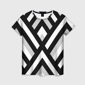 Женская футболка 3D с принтом Полоски в Екатеринбурге, 100% полиэфир ( синтетическое хлопкоподобное полотно) | прямой крой, круглый вырез горловины, длина до линии бедер | белый | полосы | черный