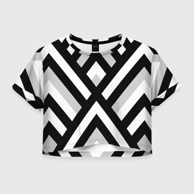 Женская футболка 3D укороченная с принтом Полоски в Екатеринбурге, 100% полиэстер | круглая горловина, длина футболки до линии талии, рукава с отворотами | белый | полосы | черный