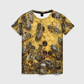 Женская футболка 3D с принтом Пчела в Екатеринбурге, 100% полиэфир ( синтетическое хлопкоподобное полотно) | прямой крой, круглый вырез горловины, длина до линии бедер | лето | мед | насекомые | оса | природа | пчелы | шмель
