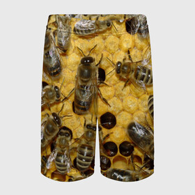 Детские спортивные шорты 3D с принтом Пчела в Екатеринбурге,  100% полиэстер
 | пояс оформлен широкой мягкой резинкой, ткань тянется
 | лето | мед | насекомые | оса | природа | пчелы | шмель