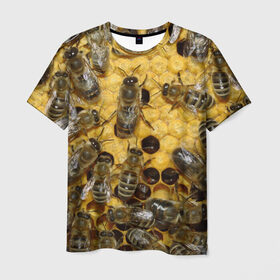 Мужская футболка 3D с принтом Пчела в Екатеринбурге, 100% полиэфир | прямой крой, круглый вырез горловины, длина до линии бедер | Тематика изображения на принте: лето | мед | насекомые | оса | природа | пчелы | шмель