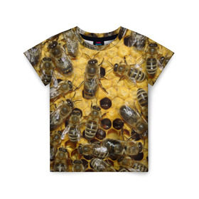 Детская футболка 3D с принтом Пчела в Екатеринбурге, 100% гипоаллергенный полиэфир | прямой крой, круглый вырез горловины, длина до линии бедер, чуть спущенное плечо, ткань немного тянется | Тематика изображения на принте: лето | мед | насекомые | оса | природа | пчелы | шмель