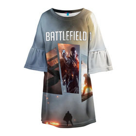 Детское платье 3D с принтом Battlefield 1 в Екатеринбурге, 100% полиэстер | прямой силуэт, чуть расширенный к низу. Круглая горловина, на рукавах — воланы | Тематика изображения на принте: battlefield | батла | батлфилд