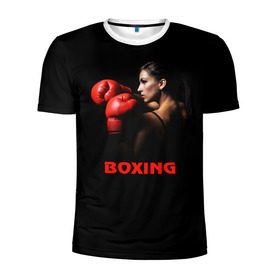 Мужская футболка 3D спортивная с принтом BOXING в Екатеринбурге, 100% полиэстер с улучшенными характеристиками | приталенный силуэт, круглая горловина, широкие плечи, сужается к линии бедра | бокс. box | боксёр | боксёрские перчатки | единоборства | спорт
