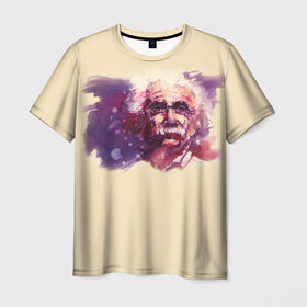 Мужская футболка 3D с принтом Альберт Эйнштейн (Art) в Екатеринбурге, 100% полиэфир | прямой крой, круглый вырез горловины, длина до линии бедер | акварель | живопись | прикол | студент | эйнштейн