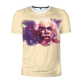 Мужская футболка 3D спортивная с принтом Альберт Эйнштейн (Art) в Екатеринбурге, 100% полиэстер с улучшенными характеристиками | приталенный силуэт, круглая горловина, широкие плечи, сужается к линии бедра | акварель | живопись | прикол | студент | эйнштейн