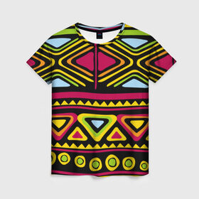 Женская футболка 3D с принтом Африка в Екатеринбурге, 100% полиэфир ( синтетическое хлопкоподобное полотно) | прямой крой, круглый вырез горловины, длина до линии бедер | орнамент | цветной | этно